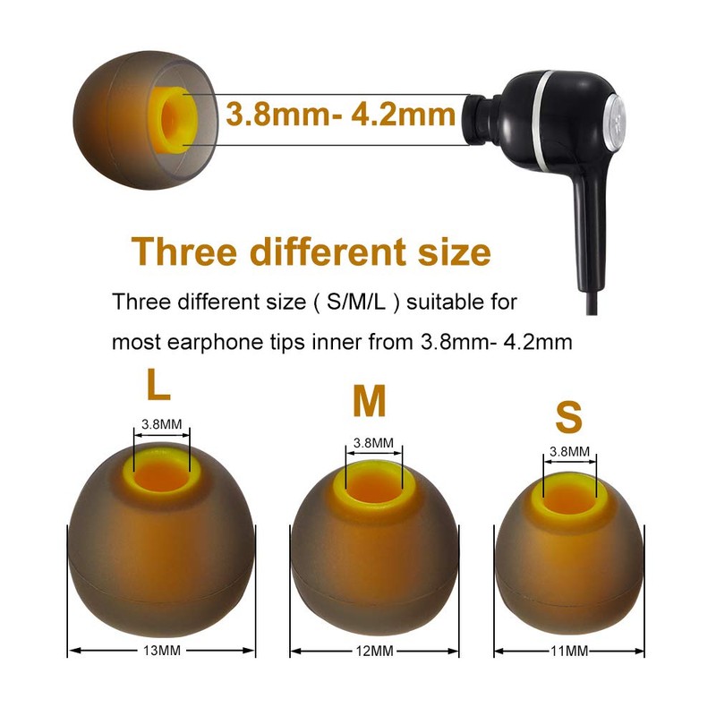 Brandless Earbud Tips Replacement (18 Pieces, 9 Pairs S/M/L) Gray/Yellow