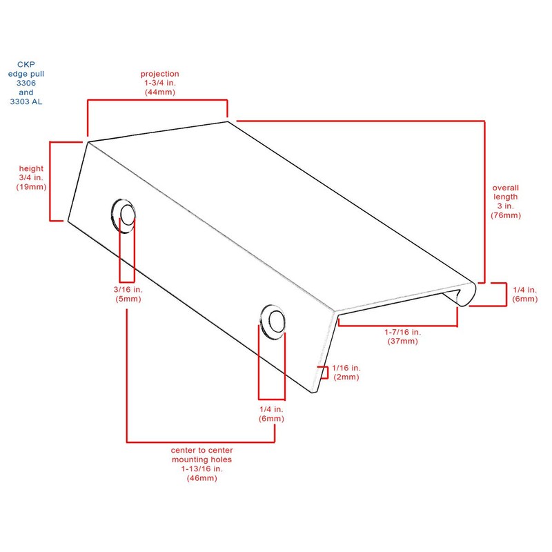 CKP #3306-3 in Brand Back Mount Finger Edge Pull, Matte