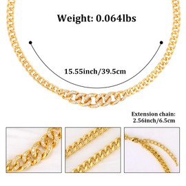 Gold Cuban Chain Link Necklace for Women Men 14K Gold Plated Cubic Zirconia Chunky Chain Choker Necklace Adjustable Punk Hip Hop Thick Cuban Chain Statement Necklace Trendy Jewelry Gift for Women