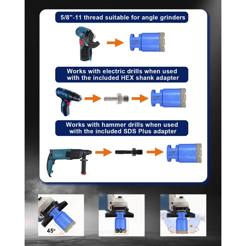 Diamond Tile Hole Saw Kit - 12Pcs 1/4'' X 2,
