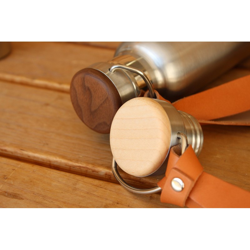 +LUMBER by Hacoa THERMO BOTTLE ステンレス素材の水筒に銘木を組み合わせたおしゃれなサーモボトル（革ストラップ付き） (Walnut 600)