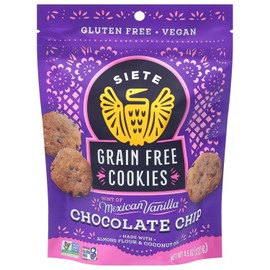 Siete Gluten Free Chocolate Chip Cookies w/ Hint of Mexican Vanilla | Vegan | Grain Free | Non GMO | Dairy Free | Made with Almond Flour & Coconut Oil | 4.5 Oz. Bag (Pack of 1)