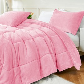 YIYEA Faux Fur Comforter Set King Size, Luxury Ultra Soft Fuzzy Comforter, Fluffy Plush Velvet Bedding Comforter Sets for Fall Winter, Cozy Warmth, No Shedding, 3PC, Pink
