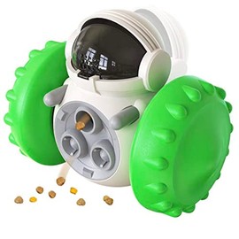 Robot Shaped Treat Dispenser Push Toy for Your Dog Puppy Pigs Rabbits Cats Small Animals Requires No Batteries (Green)