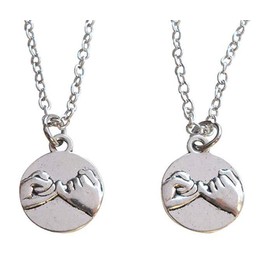 Mingjun Pinky Promise Necklace Best Friends Necklace Clavicle Necklace Couples Necklace Finger with Finger Pattern Friendship Chain Pack of 2, Metal, No Gemstone