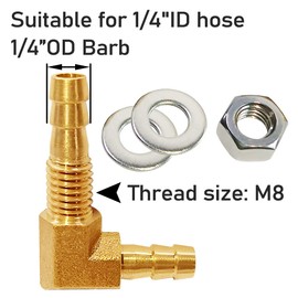 Uenede 2PCS Solid Brass 90 Elbow Barb Bulkhead Fitting 1/4"OD Barb Bulkhead Coupling Tank Connector Hose Pipe Fitting for Water/Oil/Gas