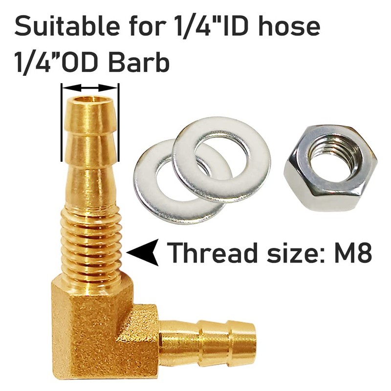 Uenede 2PCS Solid Brass 90 Elbow Barb Bulkhead Fitting 1/4"OD