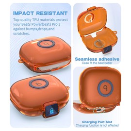 Case for Beats Powerbeats Pro 2，Safety Lock Switch，Clear TPU Protective Case for Beats Powerbeats Pro 2，with Keychain，Cleaning Pen Set (Clear Orange)