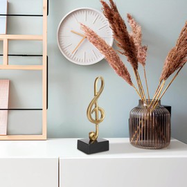 Leopacat Music Note Statue, Gold Figurine Stave Musical Symbol Desktop Decoration Musical Piano Sculpture Gifts with Wide Base for Home Office Desk Resin Craft Ornaments Souvenirs
