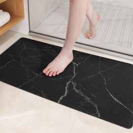 Color&Geometry Quick Dry Absorbent Bath Mat- 17"x32" Non Slip Black Bathroom Rug- Thin Non Shedding Easy Clean Bath Rugs, Marble Bath Mats for Bathroom Floor Shower Bathtub Sink Vanity