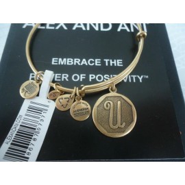 ALEX AND ANI NEW Alex and Ani INITIAL U GOLD Charm Bangle Bracelet NWT & CARD