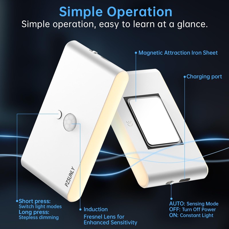 PZSUNLY Motion Sensor Night Light LED Rechargeable Magnetic Stair Lights