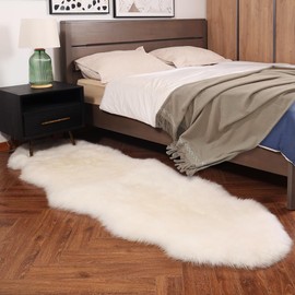 IRIWOOL Premium Genuine Fur Sheepskin Rug Real Australia Sheepskin Natural Luxury Fluffy Lambskin Fur Area Rug Seat Covers for Kids Bedroom Sofa Chair Cover (Creamy White, Double Pelt/2ft x 5.5ft)