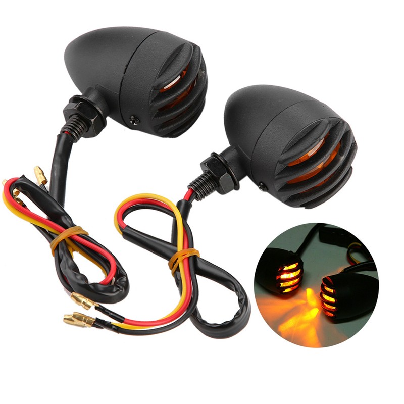 2Pcs Motorcycle Retro Rear Turn Signal Lights Indicator Full Metal