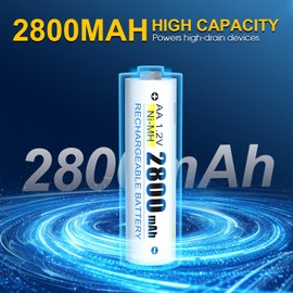 HIKITMATE Rechargeable AA Batteries 2800mAh - Ni-MH 8 Pack, 1600 Cycles with 8-Slot Smart Charger, Long-Lasting Power for Home Devices - Cost-Effective & Eco-Friendly