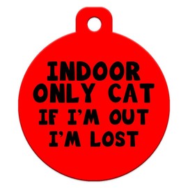 Cute Cat Pet Collar Charm - Indoor Only Cat If I'm Out I'm Lost - Double Sided (Red)