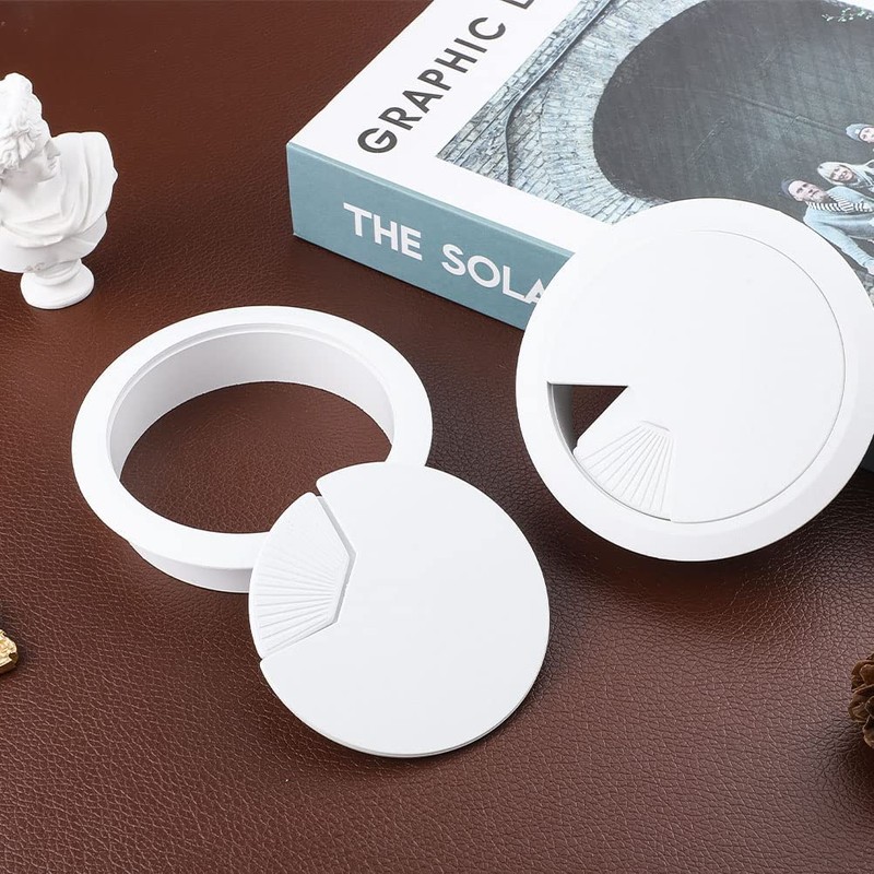 Lanjue 2PCS Desk Cable Wire Grommet, 80mm(3.15inch) White Plastic Desk