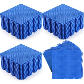 Huwena 50 Pcs Modular Interlocking Cushion 10 x 10 Inch Non Slip Pool Floor Mat Blue Interlocking Rubber Bathroom Flooring Tiles Drainage Mat with Hole for Drain Deck Pool Patio Balcony Shower Kitchen