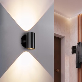 Tubicen Up Down Wall Sconce Indoor Black Cylinder Sconces Wall Lighting 7W Bright LED Dimmable Wall Light for Living Room Hallway Stairway Home Theater Lights 3000K Hardwired 5.4" H Small