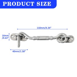 Alise Stainless Steel Hook Eye Latch, Heavy Duty, Brushed, 4 Inch, Modern, Wall Mount, For Door, Window