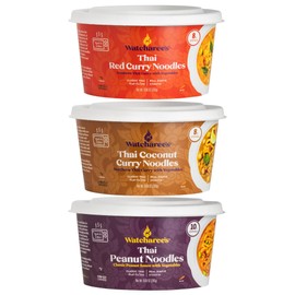 Watcharee's Classic Thai Noodles Bowl Variety Pack | Coconut Curry, Red Curry, and Peanut Sauce | Mild Heat, Vegan, Ready In 2 Mins | Made In Thailand - 3 Pack (9.88 oz Each)