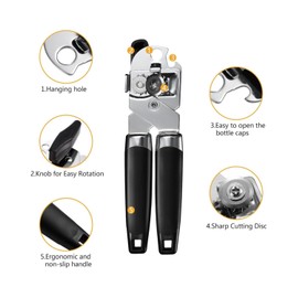 STANK Manual Tin Opener, 3 in 1 Heavy Duty Can Opener Manual with Non-Slip Handle, Stainless Steel Bottle Opener, Tin Cutter for Arthritic Hands, Perfect Kitchen Tool for Elderly, Camping, Chef