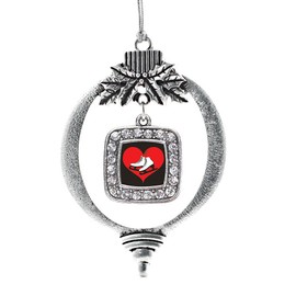 Inspired Silver - I Heart Ice Skating Charm Ornament - Silver Square Charm Holiday Ornaments with Cubic Zirconia Jewelry