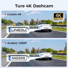 LINGDU 4K Dash Cam Front, WiFi Dash Camera for Cars, Built-in GPS, Car Camera with 0.96 Inch Mini Screen Parking Monitor, Super Night Vision, 170° Wide Angle, App Control, G-Sensor (D500)