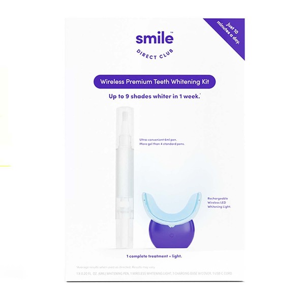 SmileDirectClub Teeth Whitening Kit with Premium Wireless LED Light - 1 Treatment Size Gel Pen - Professional Strength Hydrogen Peroxide - Pain Free and Enamel Safe - Up to 9 Shades Whiter in 1 Week