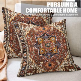 XPHZZL Pack of 2 Bohemian Style Linen Decorative Cushion Covers 45x45 cm Square Throw Pillow Covers 18x18 Inch Boho Style Pillowcases for Outdoor Home Decor Sofa Bedroom Car - Dark Red