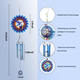 Wind Chimes for Outside, Hummingbird Wind Spinners with 5 Tubes, Windchimes Outdoor Decor for Patio Yard Garden, Unique Gift for Mom Women Grandma