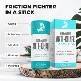 Bossman Butt & Body Cooling Anti-Chafe Stick with Menthol, 1.7 oz. – Unisex No Chafing Stick for Thighs, Underarms, Feet, Butt – Preventing, Moisturizing, Repairing, Portable – Made in USA