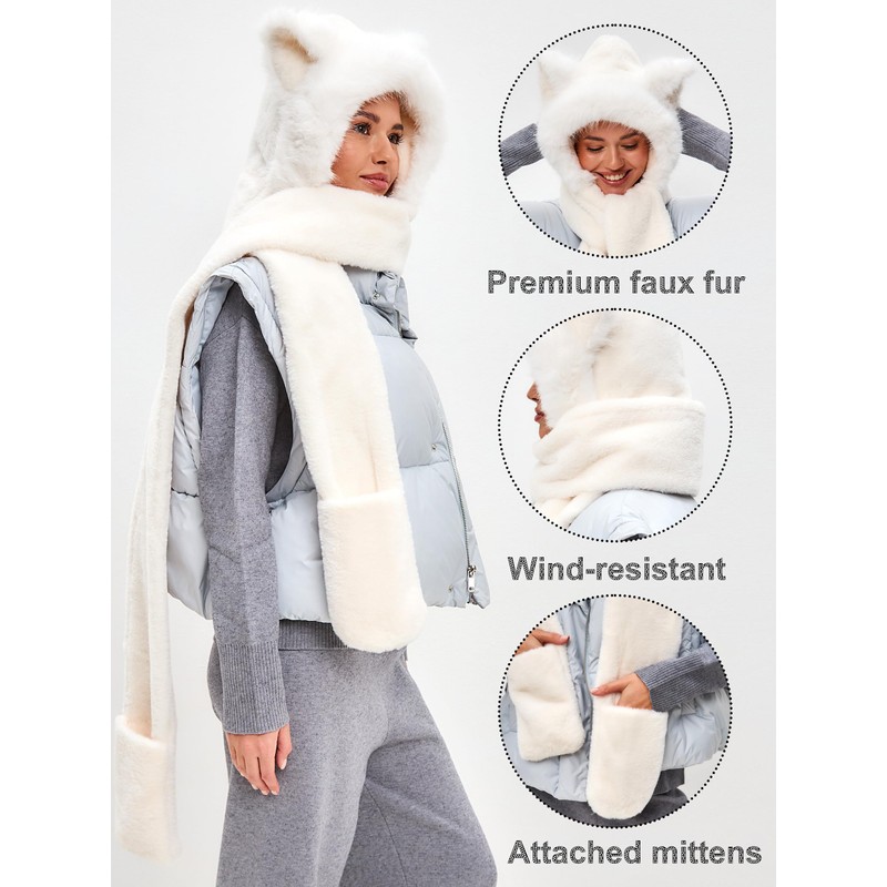 LATTEMARMALATTE Cute Cat Ears Winter Hat, 3 in 1 Plush