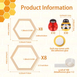 16PCS Wooden Honeycomb Cupcake Stand Set - 30 Adorable Bees & 10 Ladybugs Decorations, DIY Stackable Baking Dessert Tower for Bee-Themed Party, Baby Shower, Birthday Party, Rustic Weddings, Wall decor