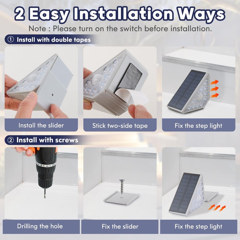 Kondras Motion Sensor Solar Stair Lights Outdoor, 8-Pack Super Bright