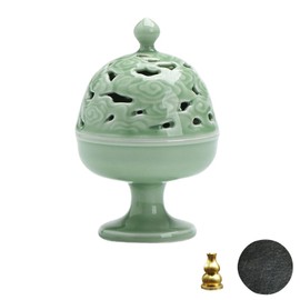 Nivanazen Incense Cone Holder with Lid, Cloudy Boshan Coil Incense Holder,Ideal for Powder Incense,Yoga Gift,Room Decor(Grassy Green)