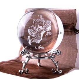 HDCRYSTALGIFTS 3D Laser Constellation Crystal Ball Crystal Paperweight Full Sphere Glass Fengshui with Sliver-Plated Flowering Stand(Libra)