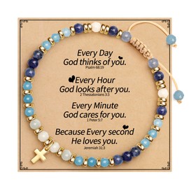 Sistble Christian Bracelets for Women, Blessing Cross Bracelet for Women Teen Girl Gifts Trendy Stuff Religious Jesus Catholic Baptism Gifts for Girls Natural Stone Inspirational Gift Beaded Jewelry