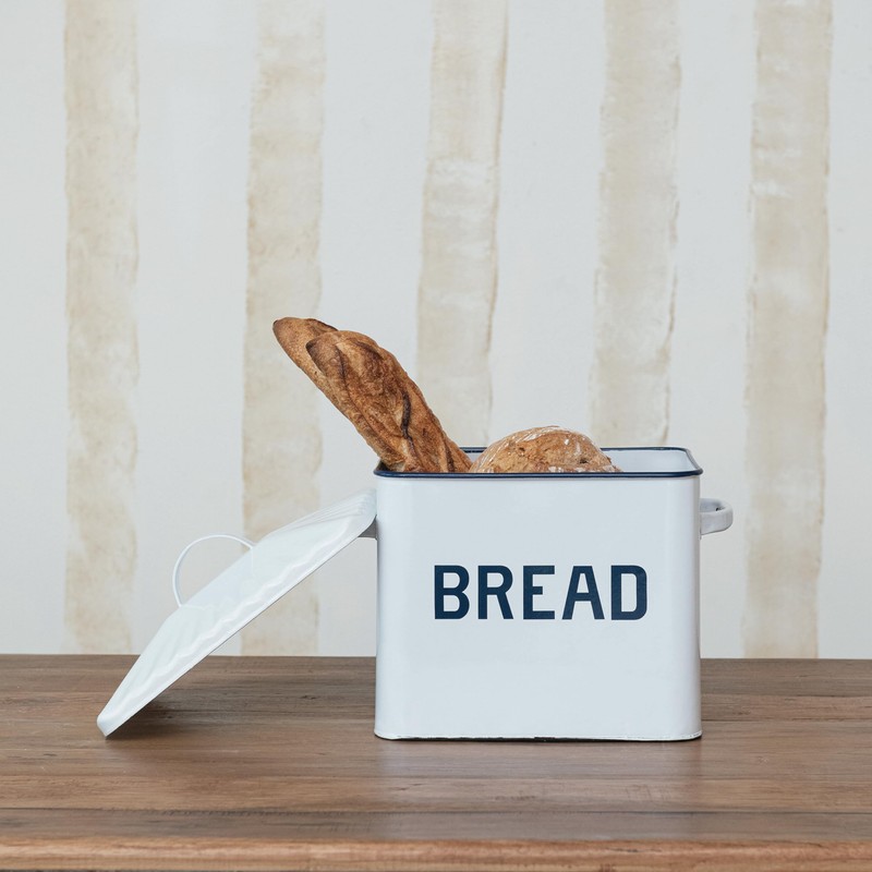 Creative Co-Op Chic Farmhouse Enameled Bread Box with Lid, "Bread"
