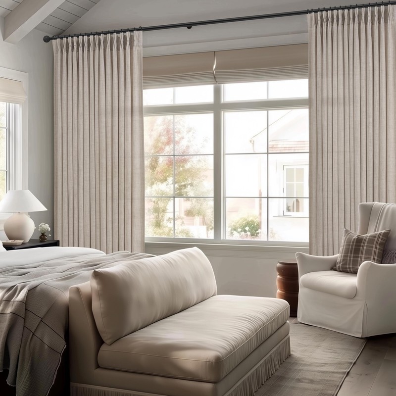 Greyish Brown Natural Linen Curtains 84 Inch Length 2 Panels