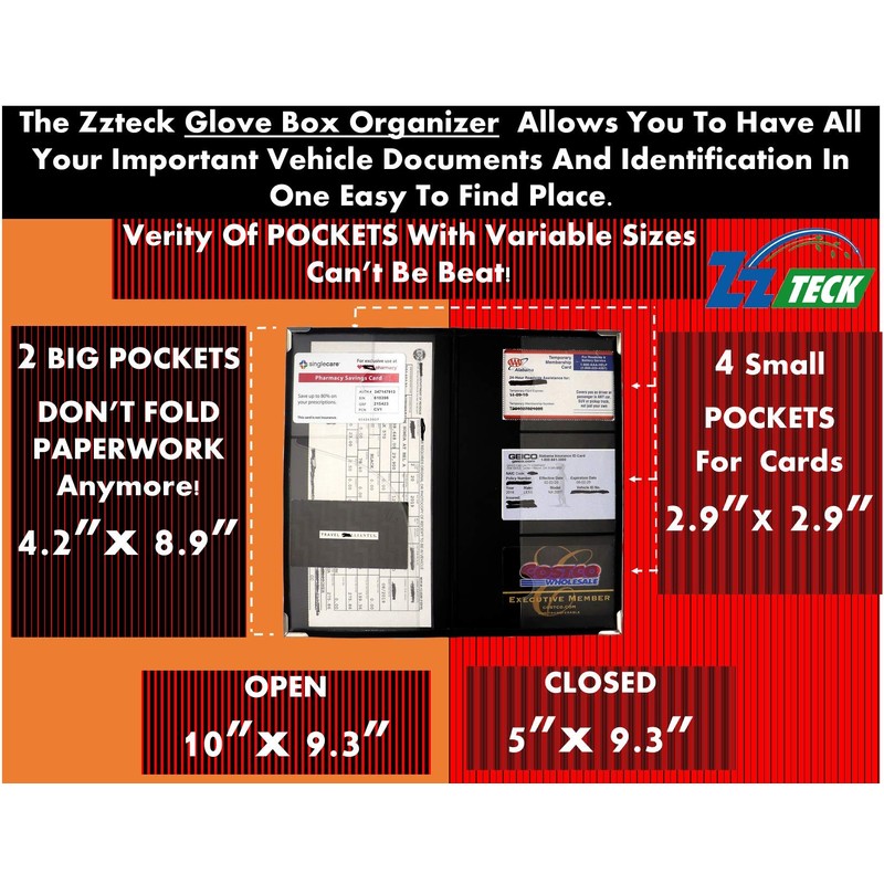 Zzteck Larger Car Registration Card Holder and Insurance - For