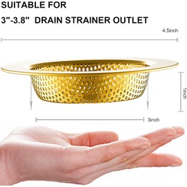 LASSHSWA Kitchen Sink Strainer Stainless Steel, Kitchen Sink Drain Strainer, Gold Sink Strainers for Kitchen Sinks with Large Wide Rim 4.5" Diameter (2 PCS)