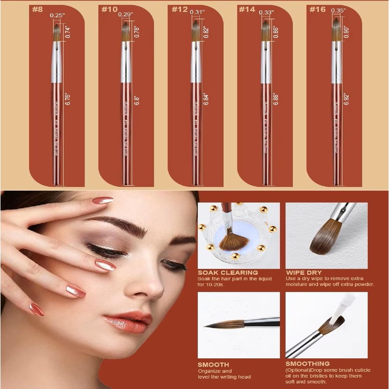 Kolinsky Acrylic Nail Brush KEMEISI (Size 10 Red)
