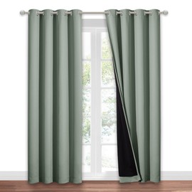 NICETOWN Greyish Green 100% Blackout Window Curtain Panel, Cold and Full Light Blocking Drape with Black Liner for Nursery, 84 inches Drop Thermal Insulated Draperies (1 PC, 52 inches Wide Each Panel)
