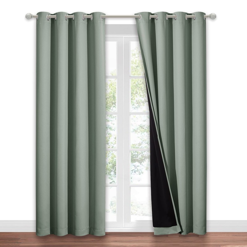 NICETOWN Greyish Green 100% Blackout Window Curtain Panel, Cold and