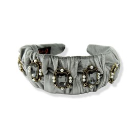 FunCosta Vintage rhinestone headband for women, velvet hair twist wide headband, fashion cute hair hoop headbands for girls. Hand-sewed vintage rhinestone headband. Assorted colors (Silver)