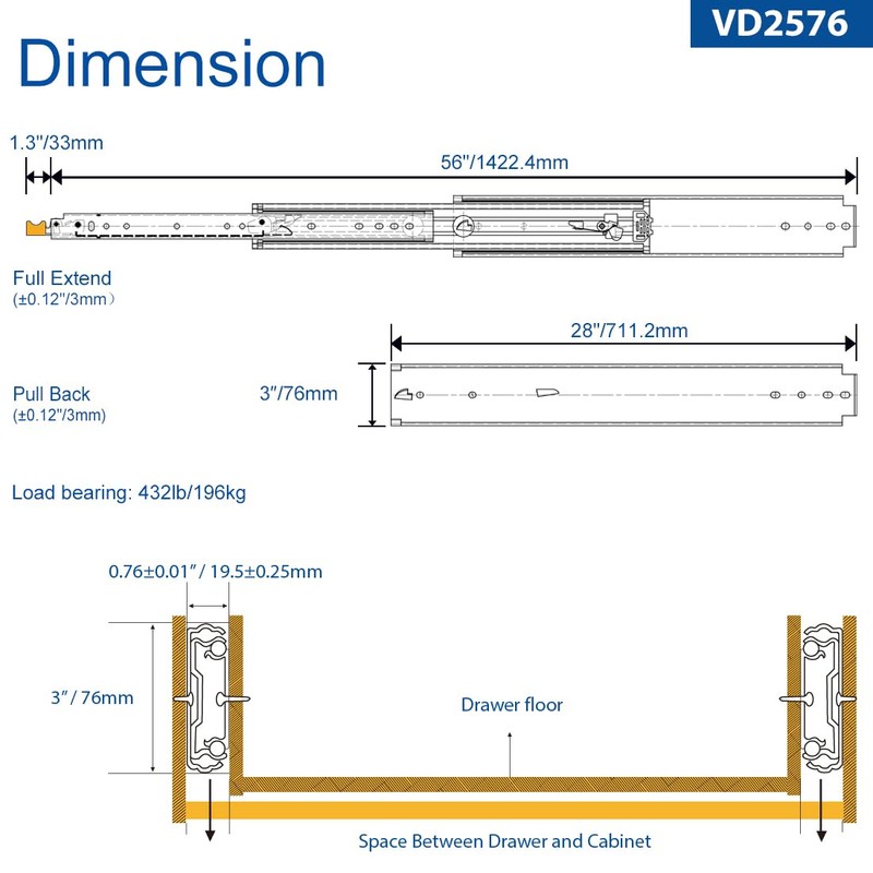 VADANIA 28" Industrial Grade Heavy Duty Drawer Slide with Lock