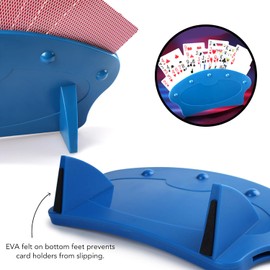 4 PCS Playing Cards holder, Hands Free Playing Card Storage Box,Little Hand Card Stands Card Game Accessory Blue Plastic Standing Fan Shaped Playing Card Holder for Kids Adults, Senior(4 color)