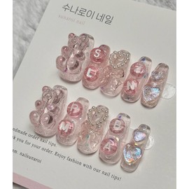Hachuharibo handmade nail tips (full set package) - Middle Coffin / 하츄하리보 수제네일팁(풀세트 패키지) - 미들코핀