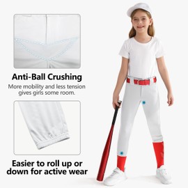 MIVEI Youth Girls' Utility Softball Pants - Low Rise 3/4 Length Knicker Style Tapered Leg Kids Baseball Pants Dual-Layer Knee White